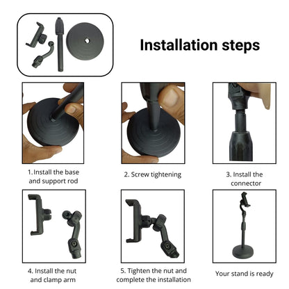 Step-by-step guide showing the installation process of the adjustable height mobile holder