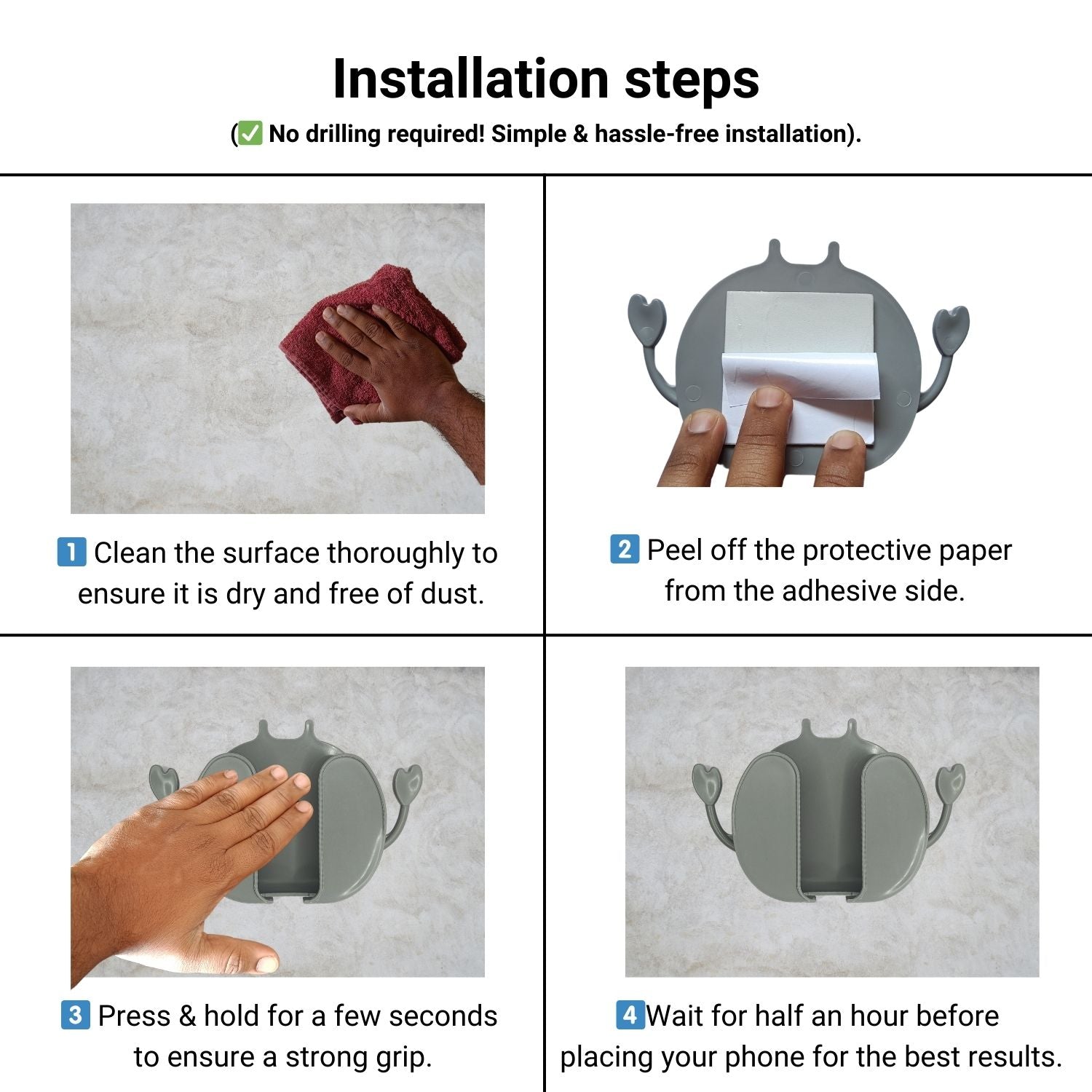 Step-by-step installation guide for wall-mounted mobile holder