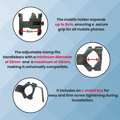 Metal Bike Mobile Holder with Adjustable Clamps and Locking Mechanism