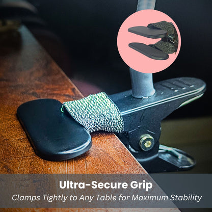 Metal Flexible Mobile Stand clamped to a table – Strong and Secure Grip for Hands-Free Use