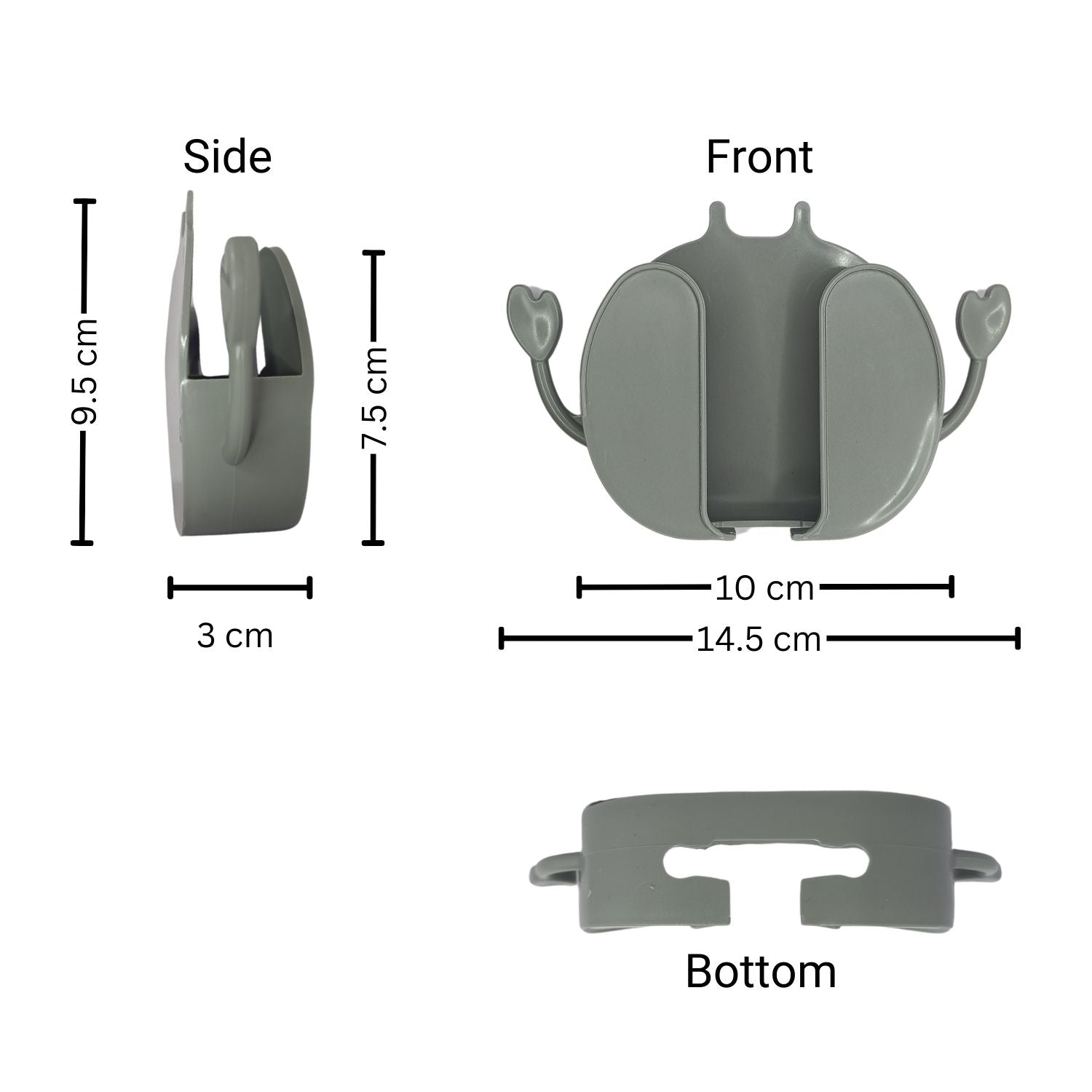 Dimensions of the wall-mounted mobile holder with measurements labeled